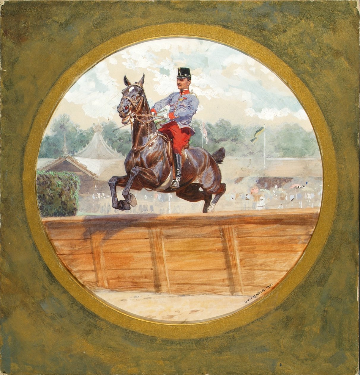 Officiers-hindernisrace in de Freudenau in Wenen door Ludwig Koch