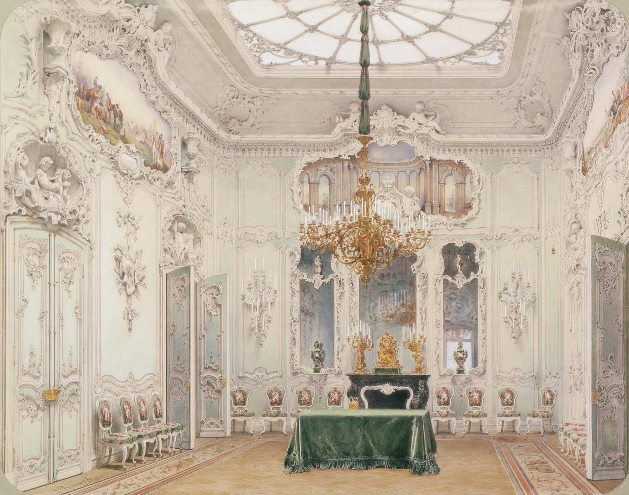 Interieurs van het Winterpaleis. De Groene Eetkamer, 1852 door Ludwig Premazzi