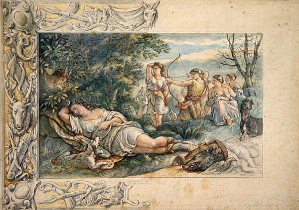 Slapende Diana met metgezellen door Ludwig Sigismund Ruhl