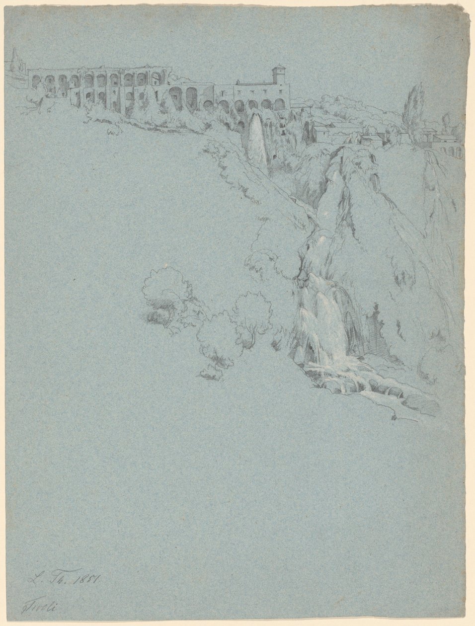 De Waterval bij Tivoli met de Villa van Maecenas door Ludwig Thiersch