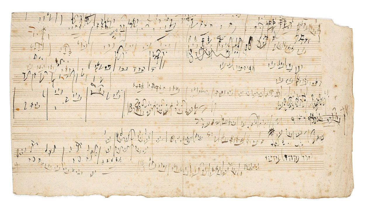 Autograaf muziekmanuscript, een schetsblad voor het langzame deel van het Strijkkwartet in C, Op.59, No.3, het derde "Razumovsky" kwartet, Wenen, c.1806 door Ludwig van Beethoven