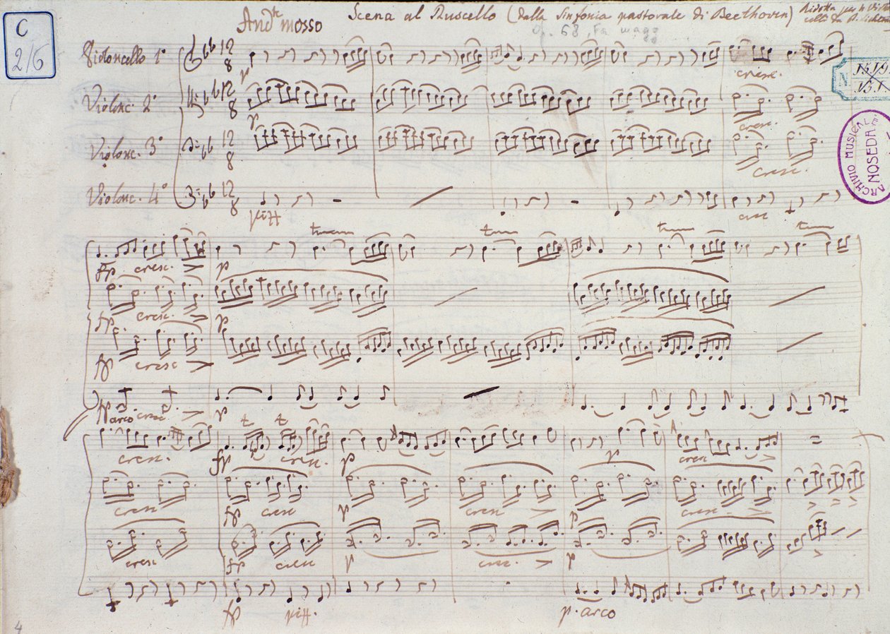 Pagina van de bladmuziek voor Symfonie nr. 6 in F majeur, opus 68, door Ludwig van Beethoven door Ludwig van Beethoven