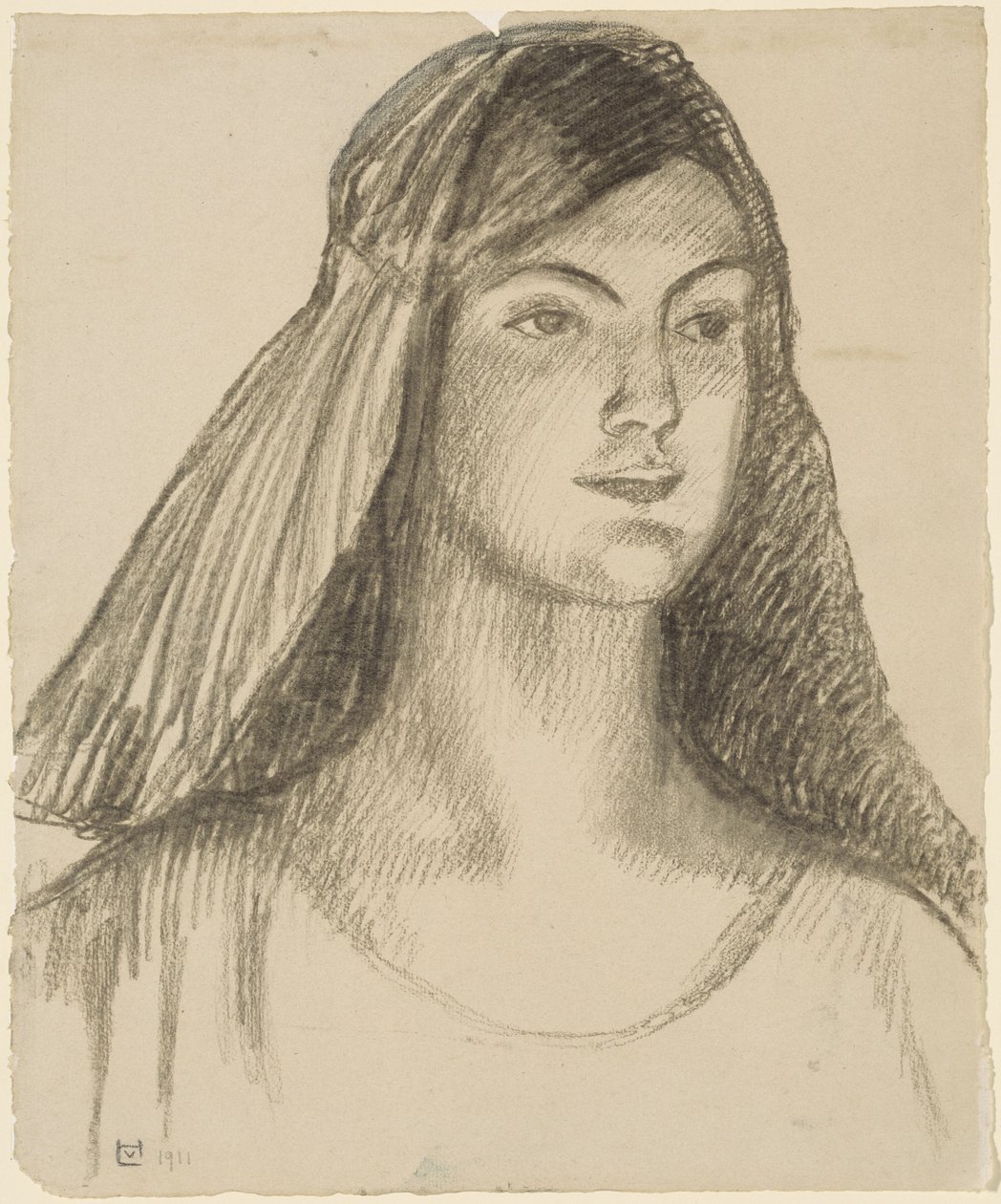 Portret van een jonge vrouw door Ludwig von Hofmann