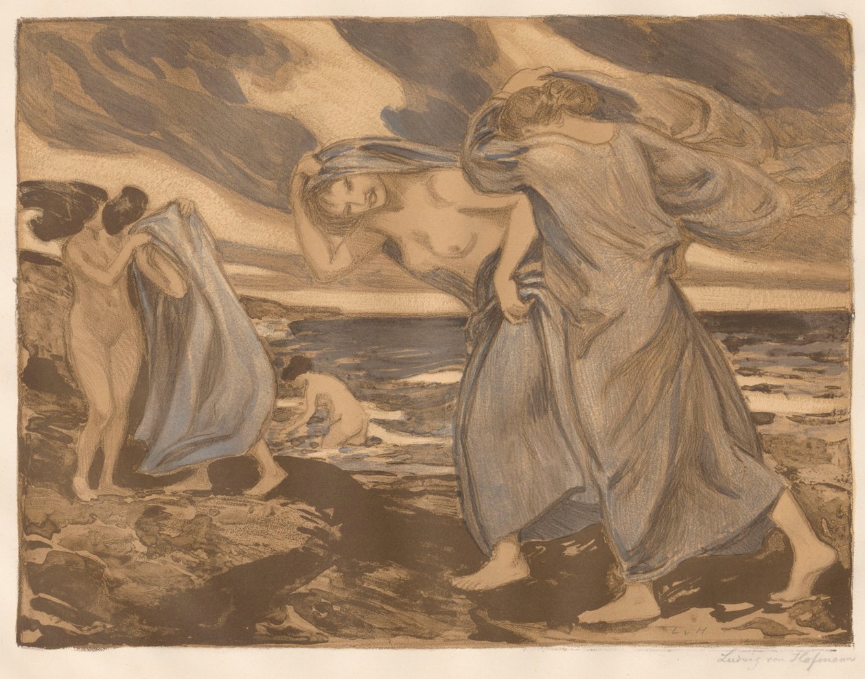 Meisje aan zee door Ludwig von Hofmann