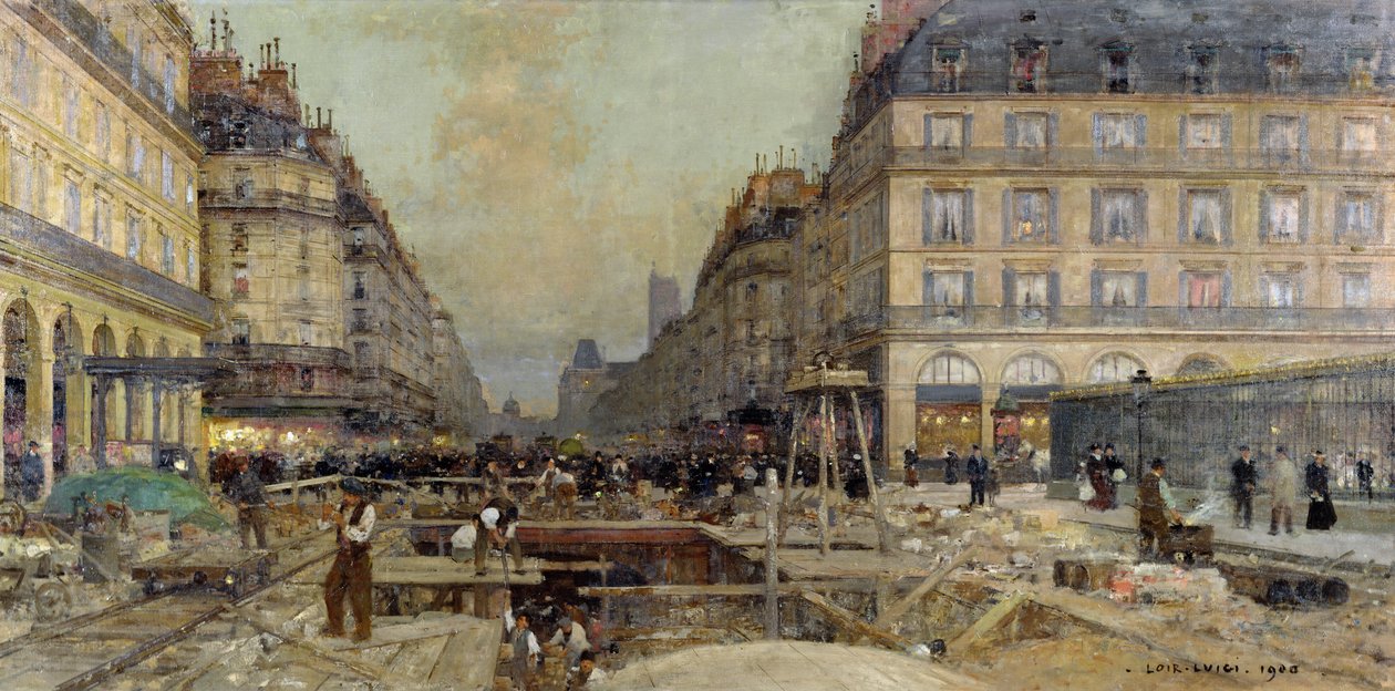 De bouw van de metro, 1900 door Luigi Loir