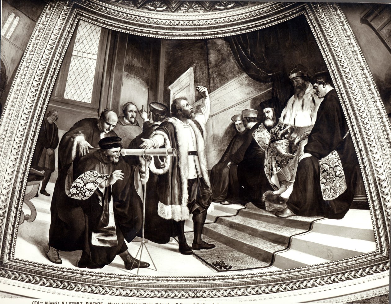 Galileo (1564-1642) presenteert zijn telescoop aan de Venetiaanse senaat, uit Het Proces van Galileo door Luigi Sabatelli