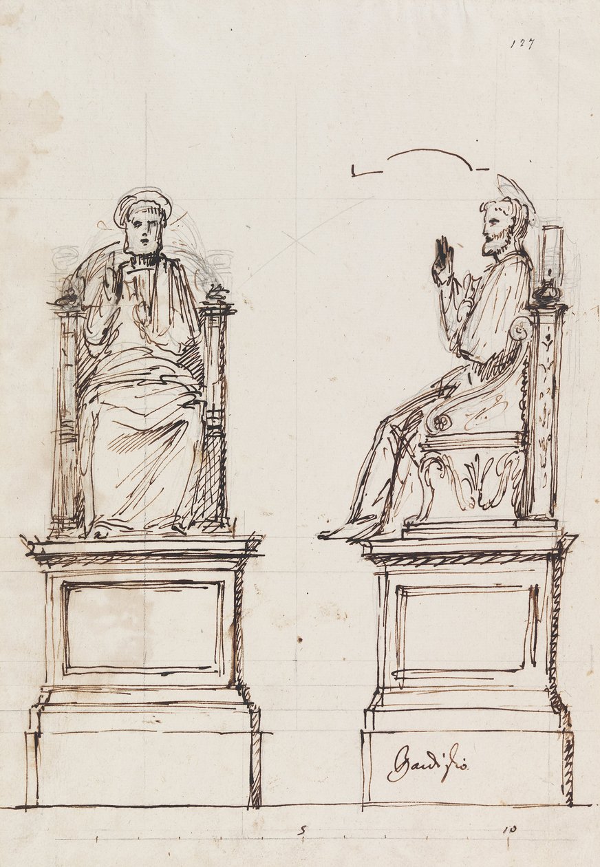 Ontwerp voor een marmeren troon voor het standbeeld van St. Peter, St. Peters, Rome door Luigi Vanvitelli