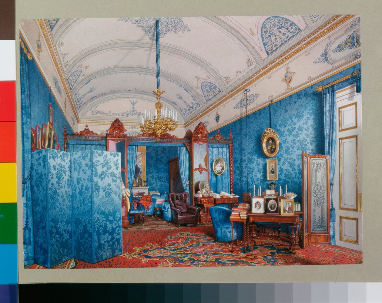 Interieurs van het Winterpaleis - De kleedkamer van keizerin Maria Alexandrovna - Aquarel op papier door Luigi Premazzi (1814-1891) door Luigi Premazzi