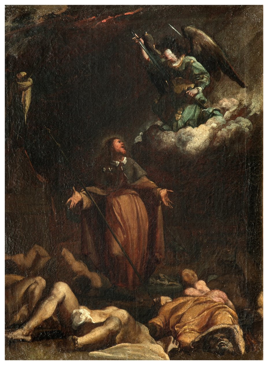 Noordelijk transept, Altaar van San Rocco 1635, 45, Genovesino 1645, San Rocco verkrijgt de beëindiging van de pest, Geschilderd linksonder door Luigi Miradori