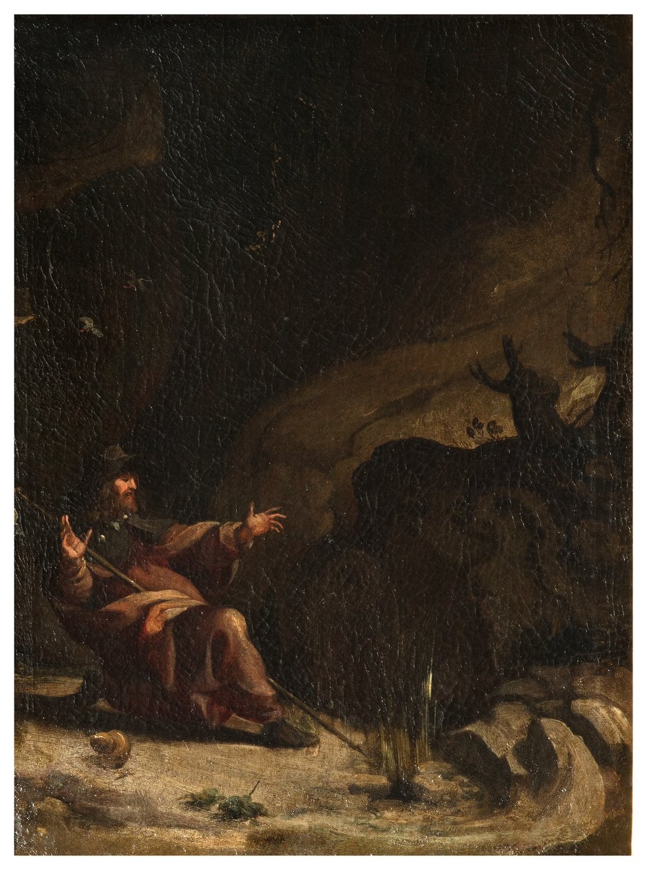 Noord Transept, Altaar van San Rocco 1635, 45, Genovesino 1645, San Rocco bezocht door de beurzen in de woestijn, Geschilderd rechtsonder door Luigi Miradori