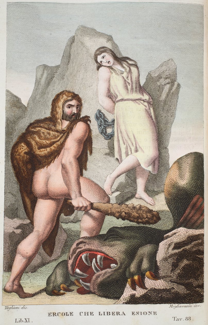 Hercules redt Hesione, Boek XI, illustratie uit Ovidius