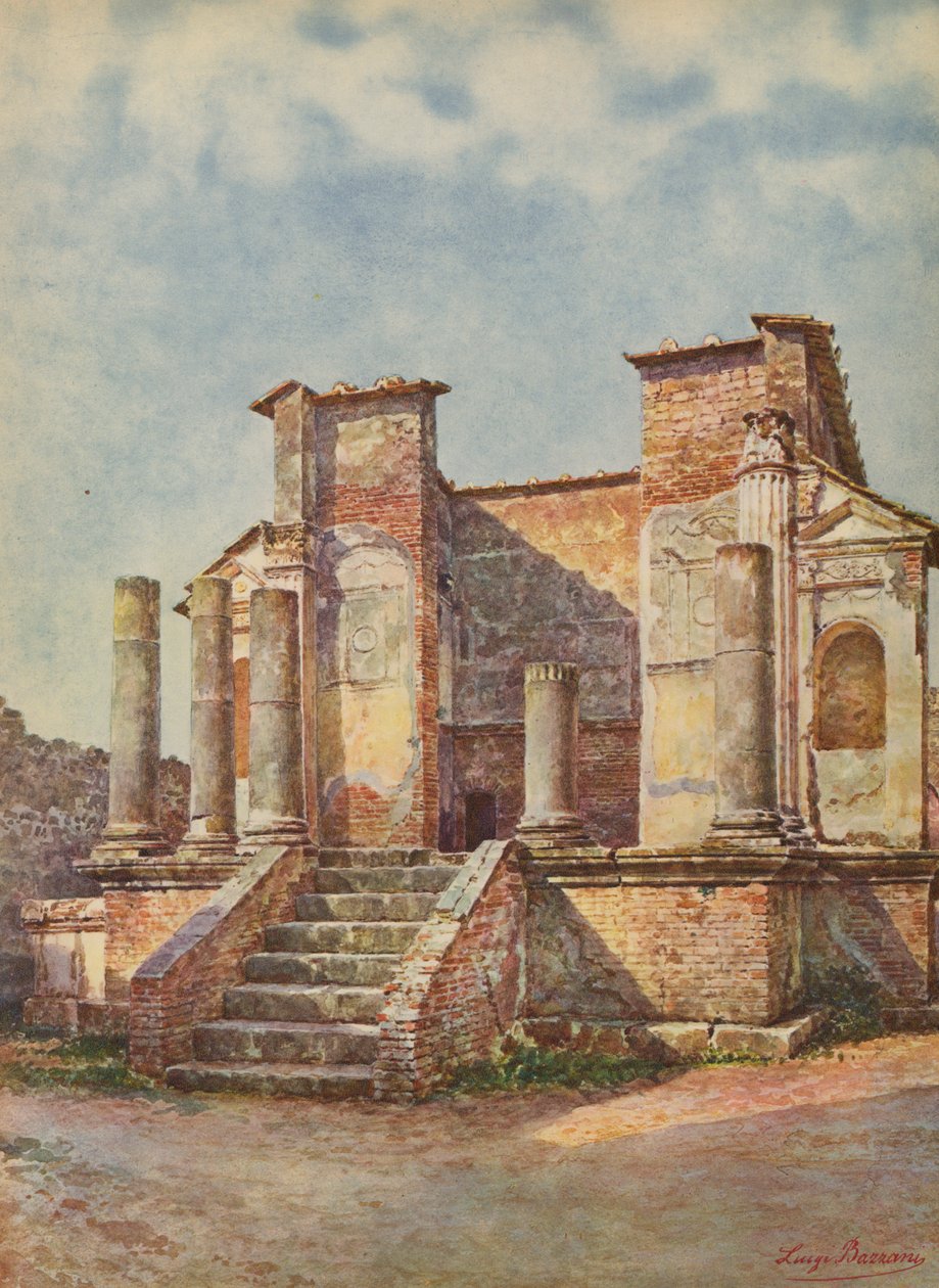 Pompeii: Tempel van Isis (kleurenlitho) door Luigi Bazzani