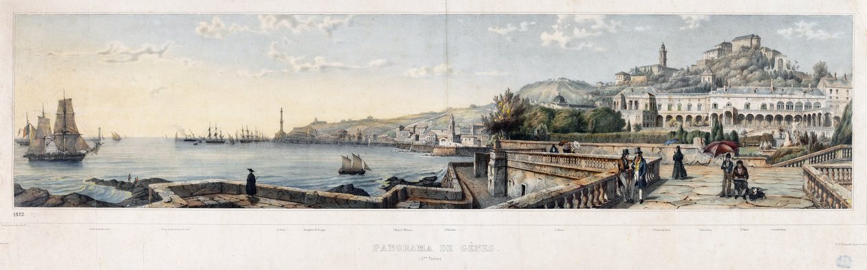 Panoramisch uitzicht op de stad Genua (lithografie) door Luigi Garibbo