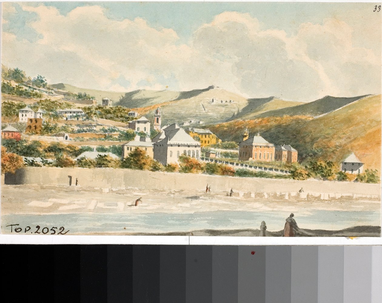 Uitzicht over Marassi-heuvel met klokkentoren van de Santa Margherita-kerk nabij Genua door Luigi Garibbo