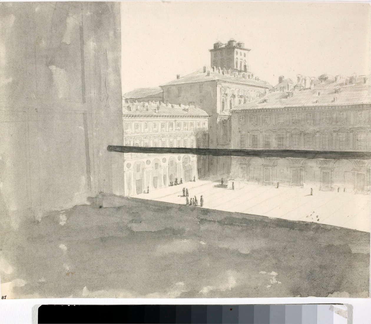 Uitzicht over een plein vanuit een raam, Italië door Luigi Garibbo