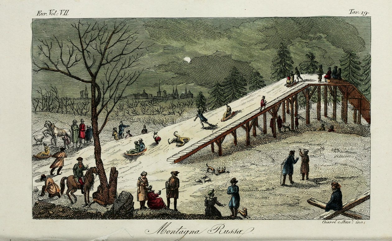 Een achtbaan. Illustratie uit Il costume antico e moderno o storia del governo door Giulio Ferrario, 1831 door Luigi Giarrè
