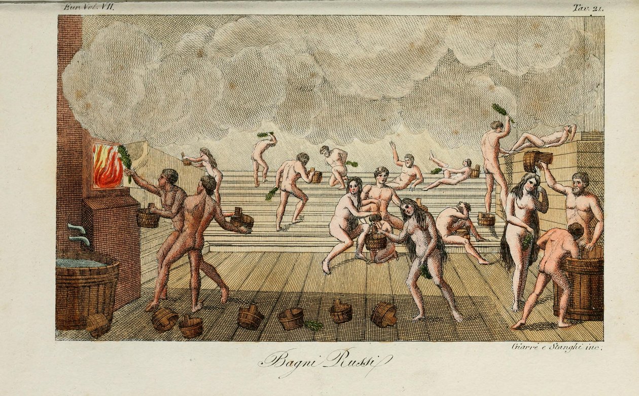 Russisch bad. Illustratie uit Il costume antico e moderno o storia del governo... door Giulio Ferrario, 1831 door Luigi Giarrè