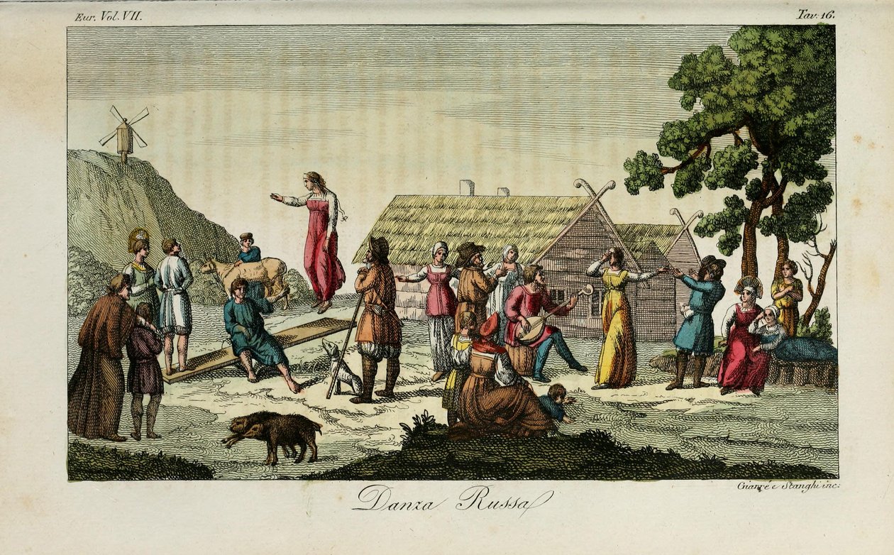 Russische dans. Illustratie uit Il costume antico e moderno o storia del governo door Giulio Ferrario door Luigi Giarrè