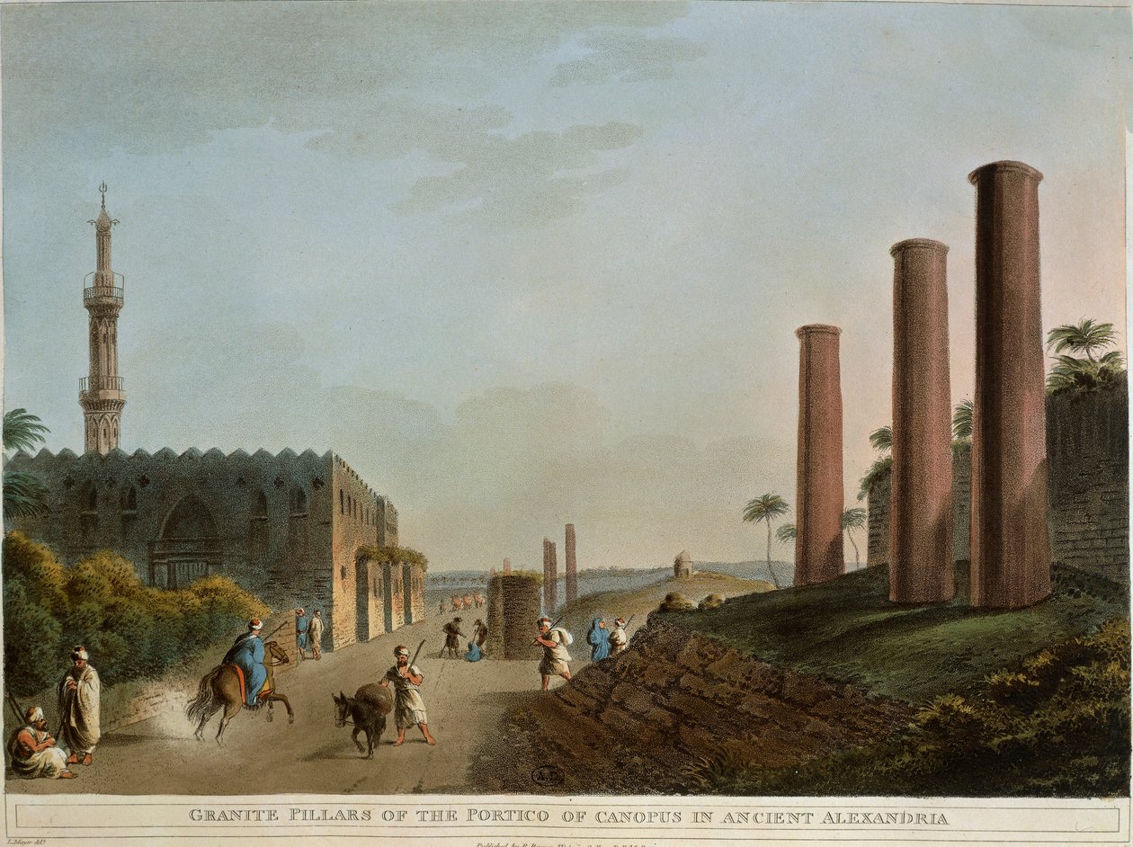 Egypte, Alexandrië, Granieten zuilen van portiek van Canopus door Luigi Mayer