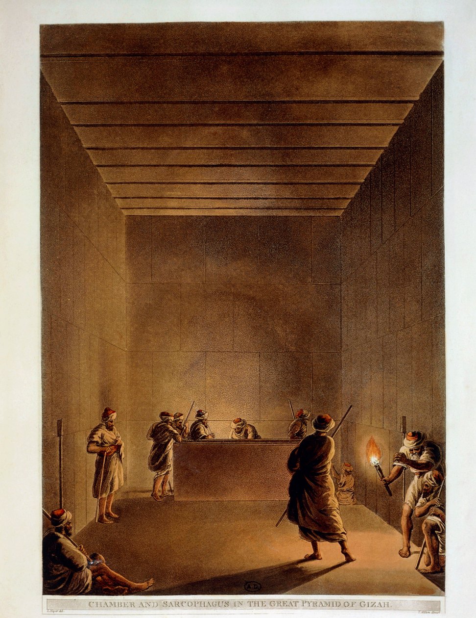 Egypte, Kamer en sarcofaag van Grote Piramide van Gizeh, gravure uit "Views" van Luigi Mayer door Luigi Mayer