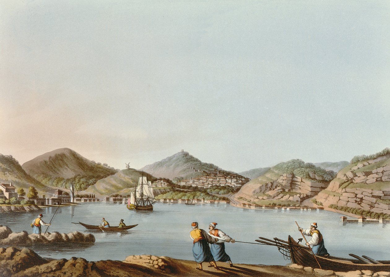 De Westelijke Haven van het Eiland Samos, plaat 60 uit Uitzichten in de Ottomaanse Gebieden, uitgegeven door R. Bowyer, 1810 door Luigi Mayer