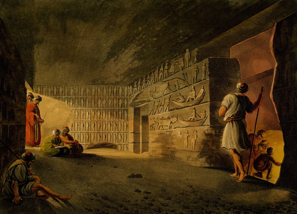 Ondergrondse kamer van de Piramide van Gizeh (gravure) door Luigi Mayer