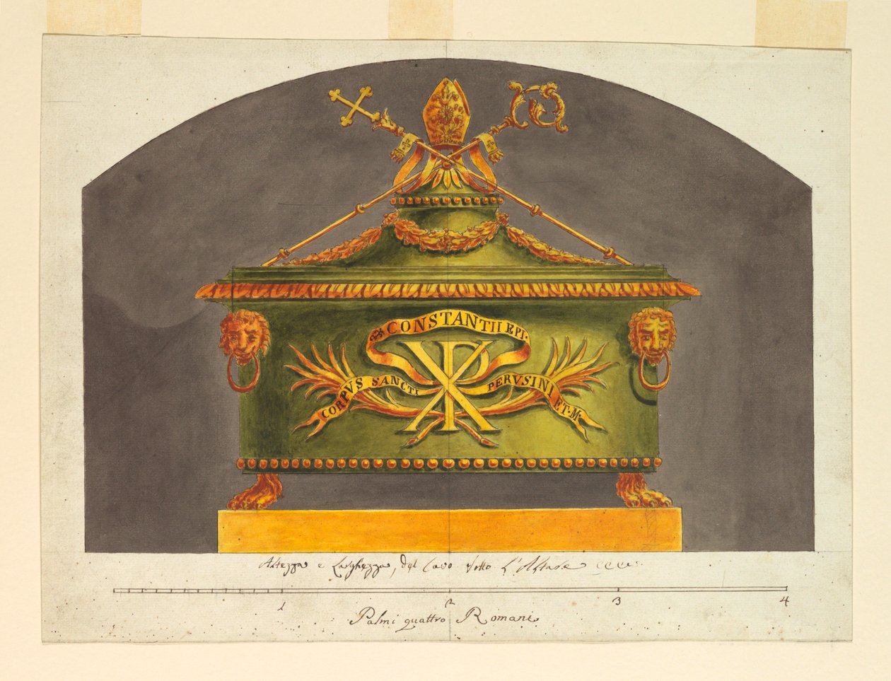 Tekening, Sarcofaag voor de relikwie, ca. 1825 door Luigi Righetti