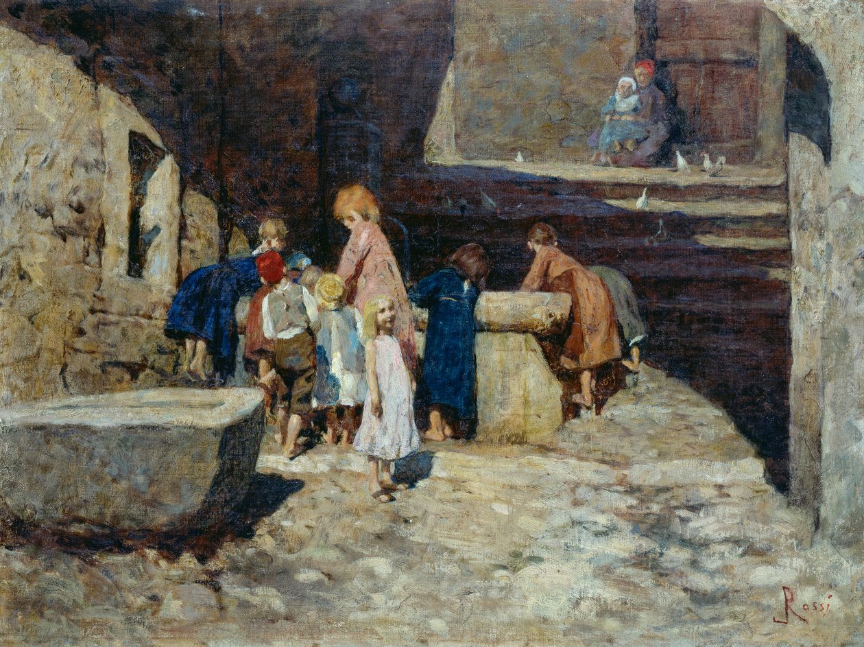Kinderen bij de fontein door Luigi Rossi