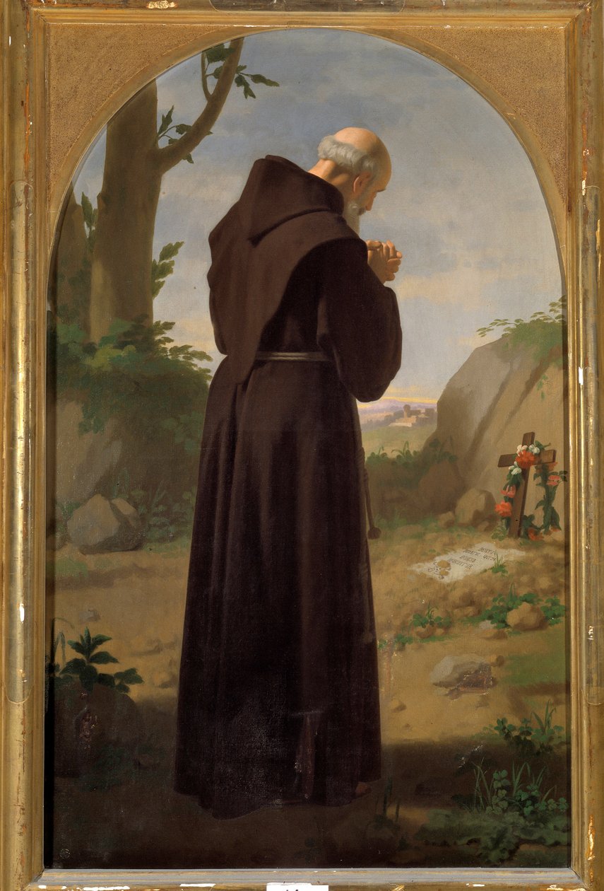 Monnik biddend voor een graf door Luigi Sciallero