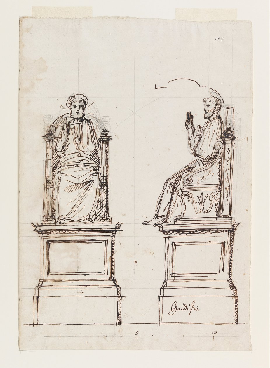 Ontwerp voor een marmeren troon voor het standbeeld van Sint Pieter, Sint Pieter, Rome door Luigi Vanvitelli