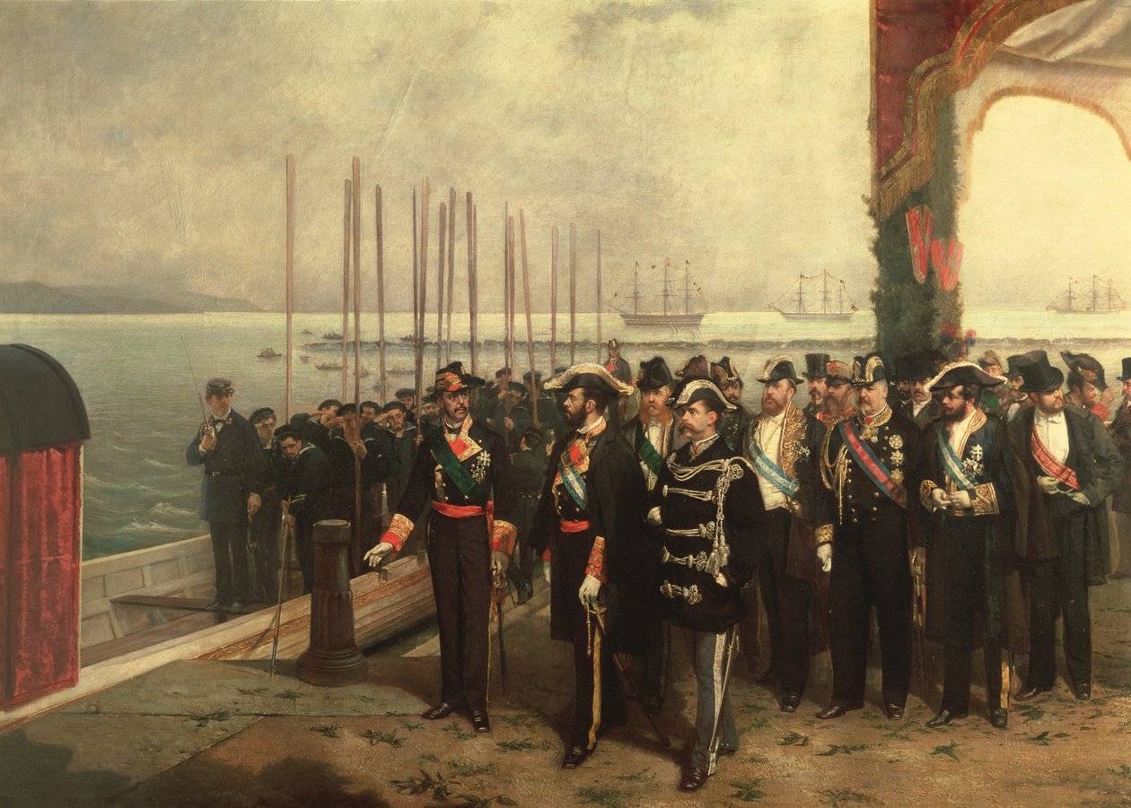 Inscheping van Amadeo I (1845-90) van Savoye naar Spanje door Luis Alvarez Catalá