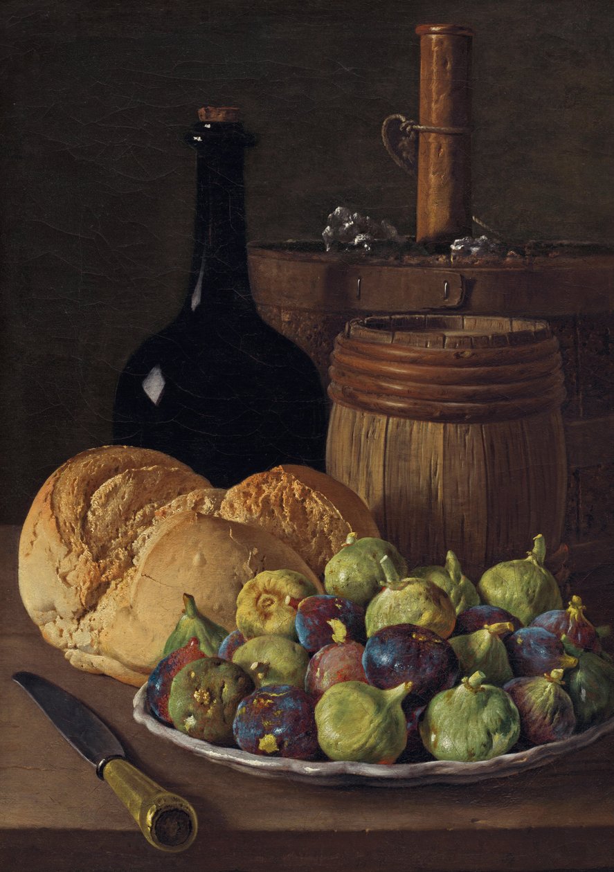 Stilleven met vijgen en brood door Luis Egidio Melendez