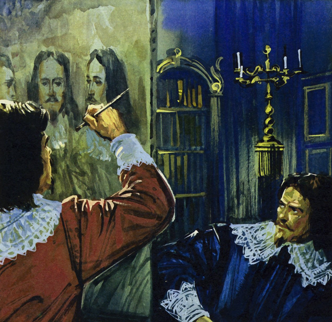 Koning Karel I nodigde Van Dyck uit in Engeland om zijn portret te schilderen (kleurenlitho) door Luis Arcas Brauner