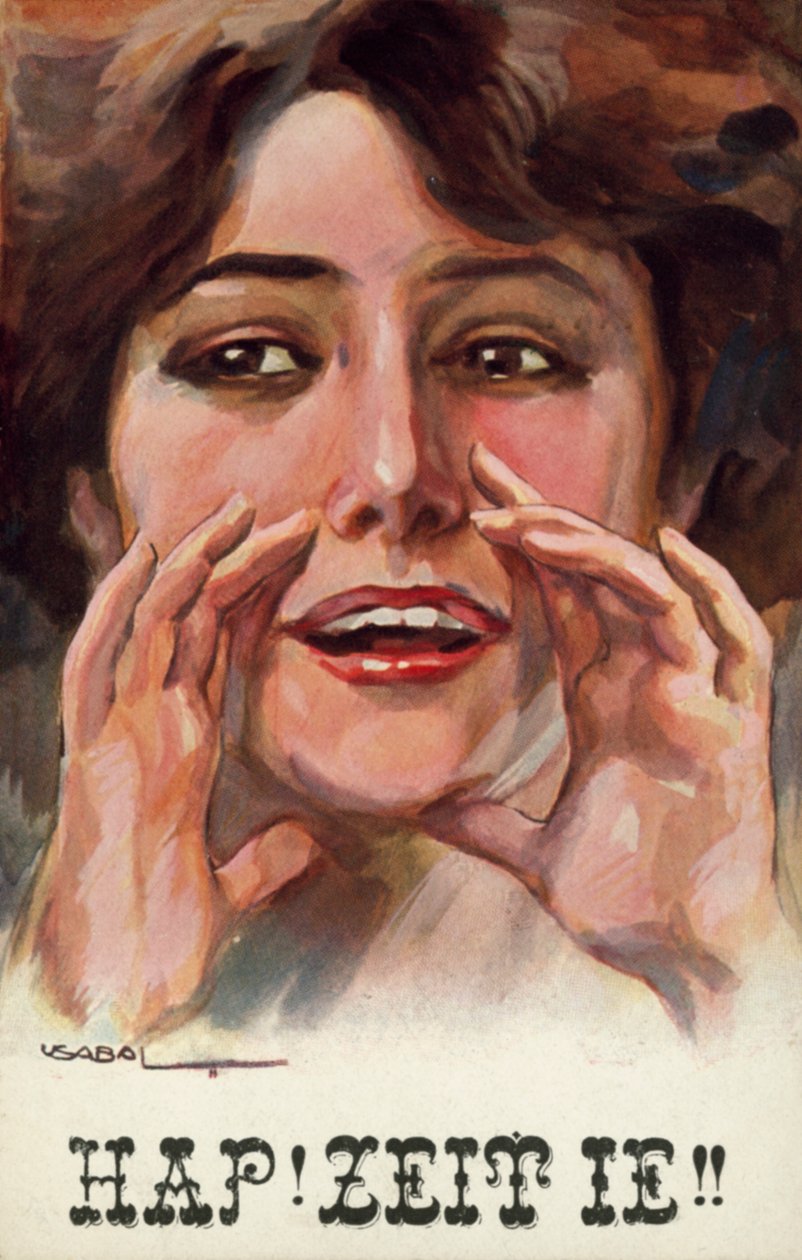 Roepende vrouw (kleurenlitho) door Luis Usabal