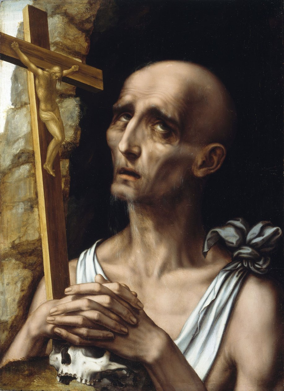 De heilige Hiëronymus in de woestijn door Luis de Morales
