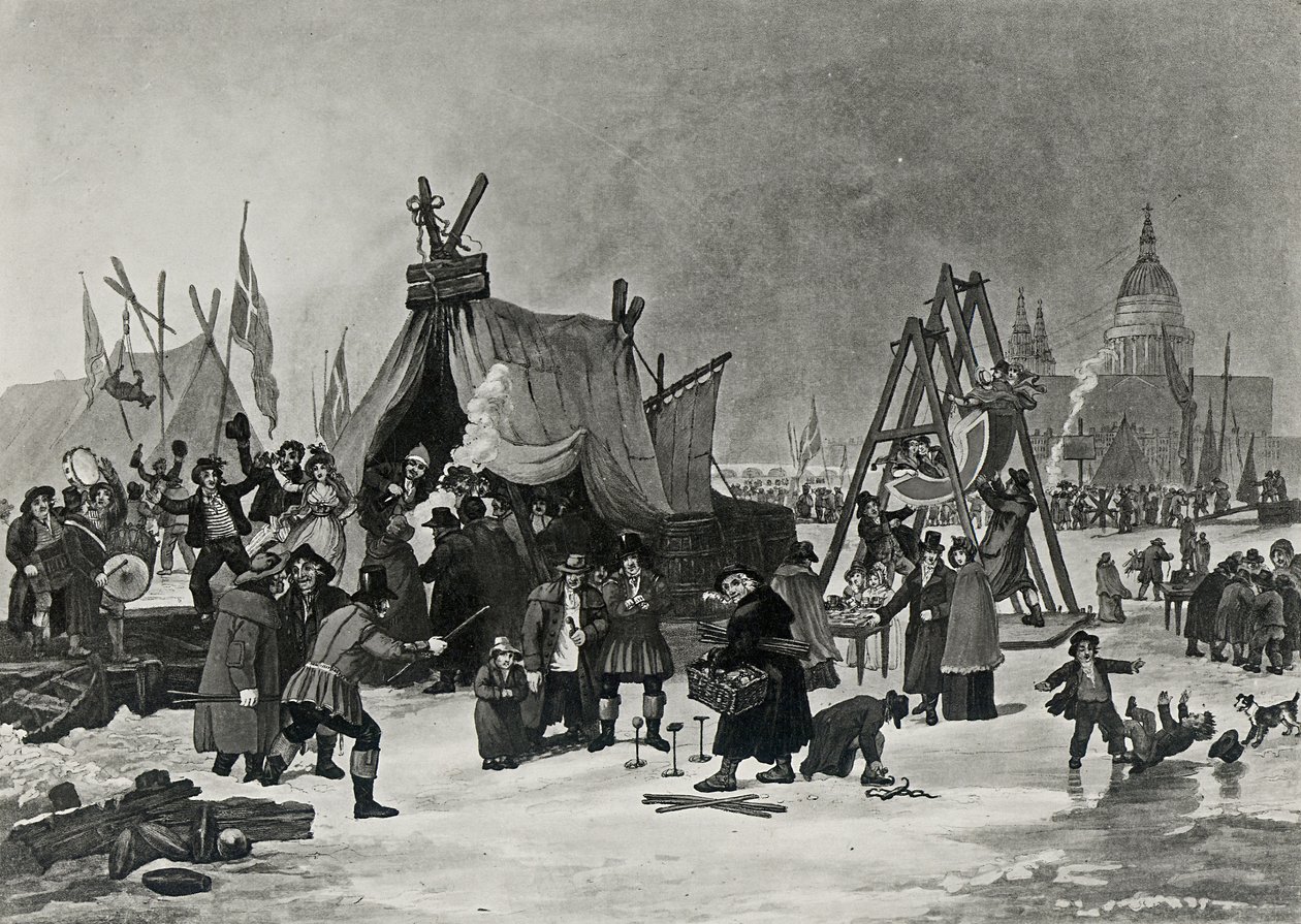 De kermis op de Theems, 4 februari 1814, gravure door Reeve door Luke Clennell