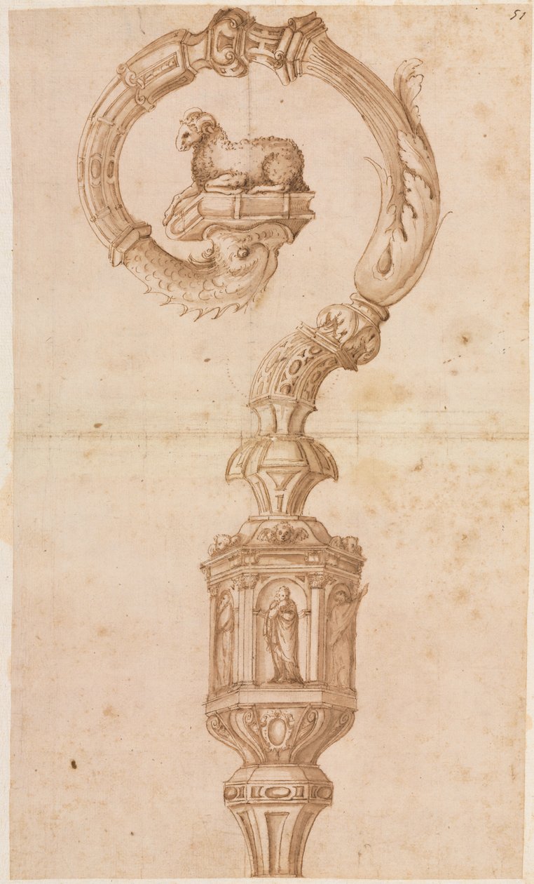 Ontwerp voor een kromstaf, midden 1500s door Luzio Romano
