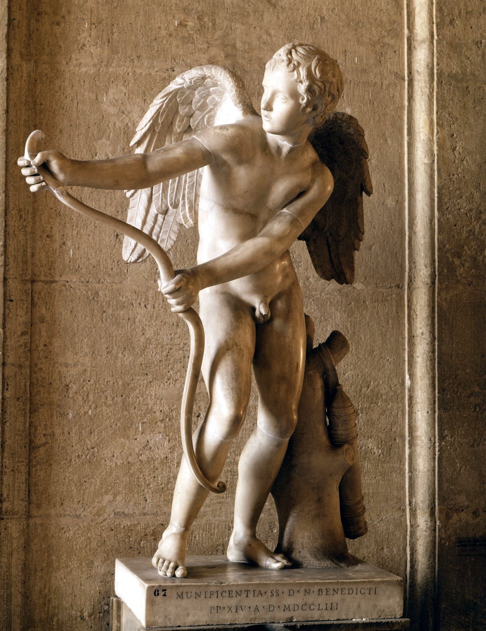 Eros (Cupido) met de boog replica van de Eros van Thespies door Lysippe. Capitol Museum, Rome. door Lysippos (attributed to)