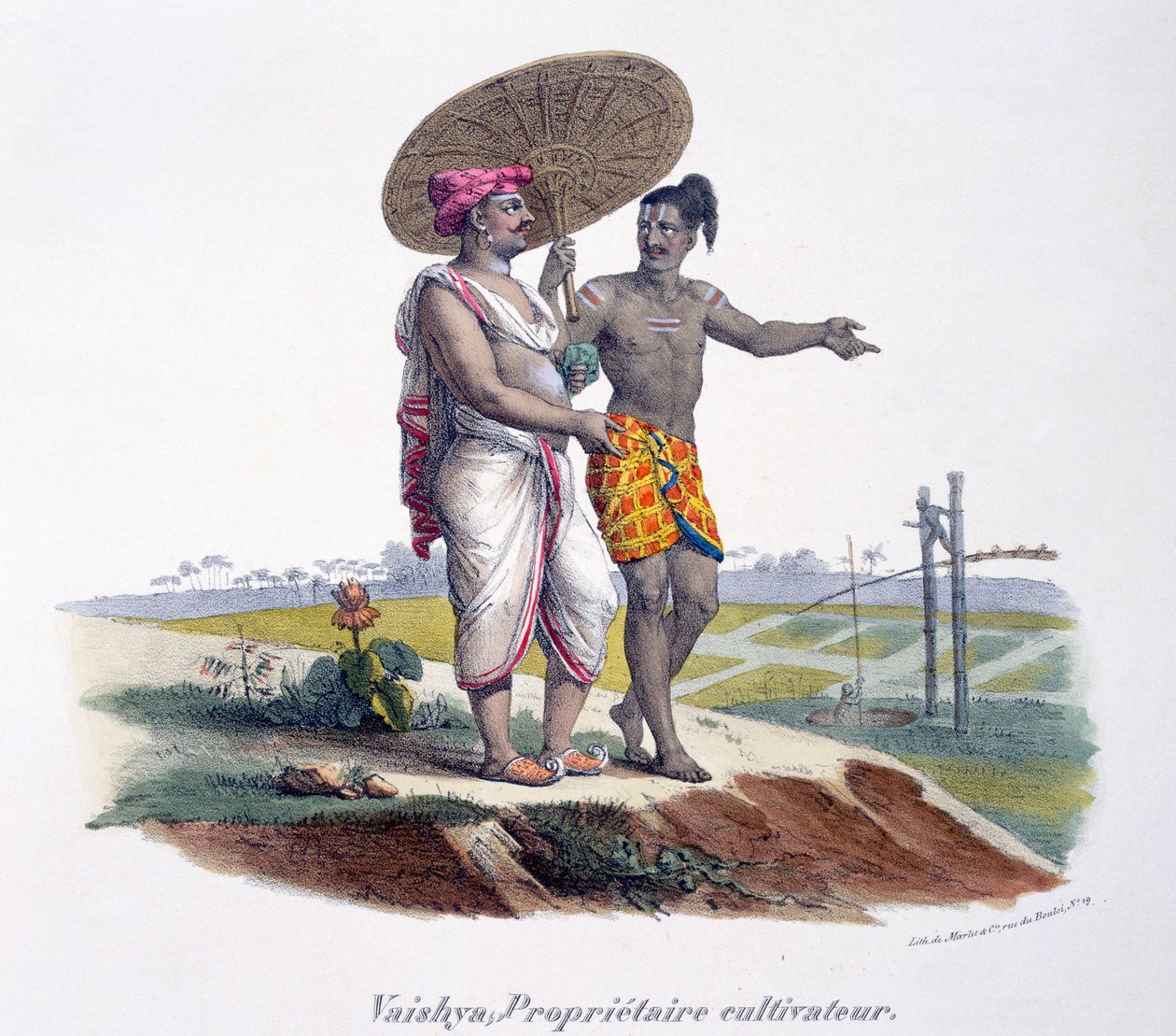 Een man van de Vaishya kaste inspecteert zijn kleine landgoed, 1827-35 door M.E. Burnouf