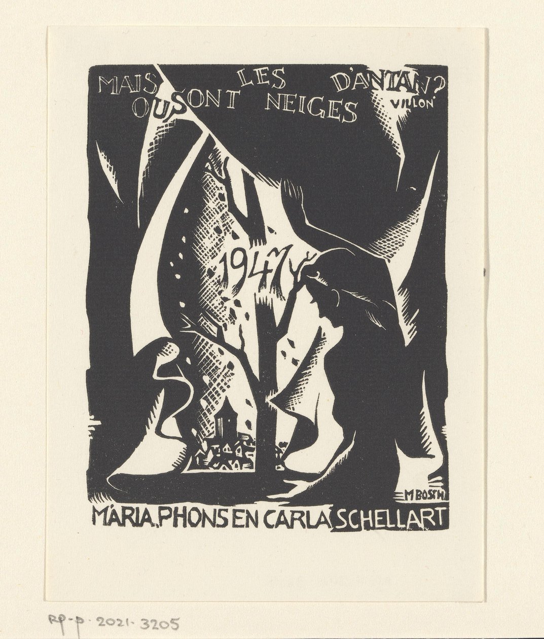 Nieuwjaarswens voor 1947 van Carla, Mária en Phons Schellart door M. Bosch