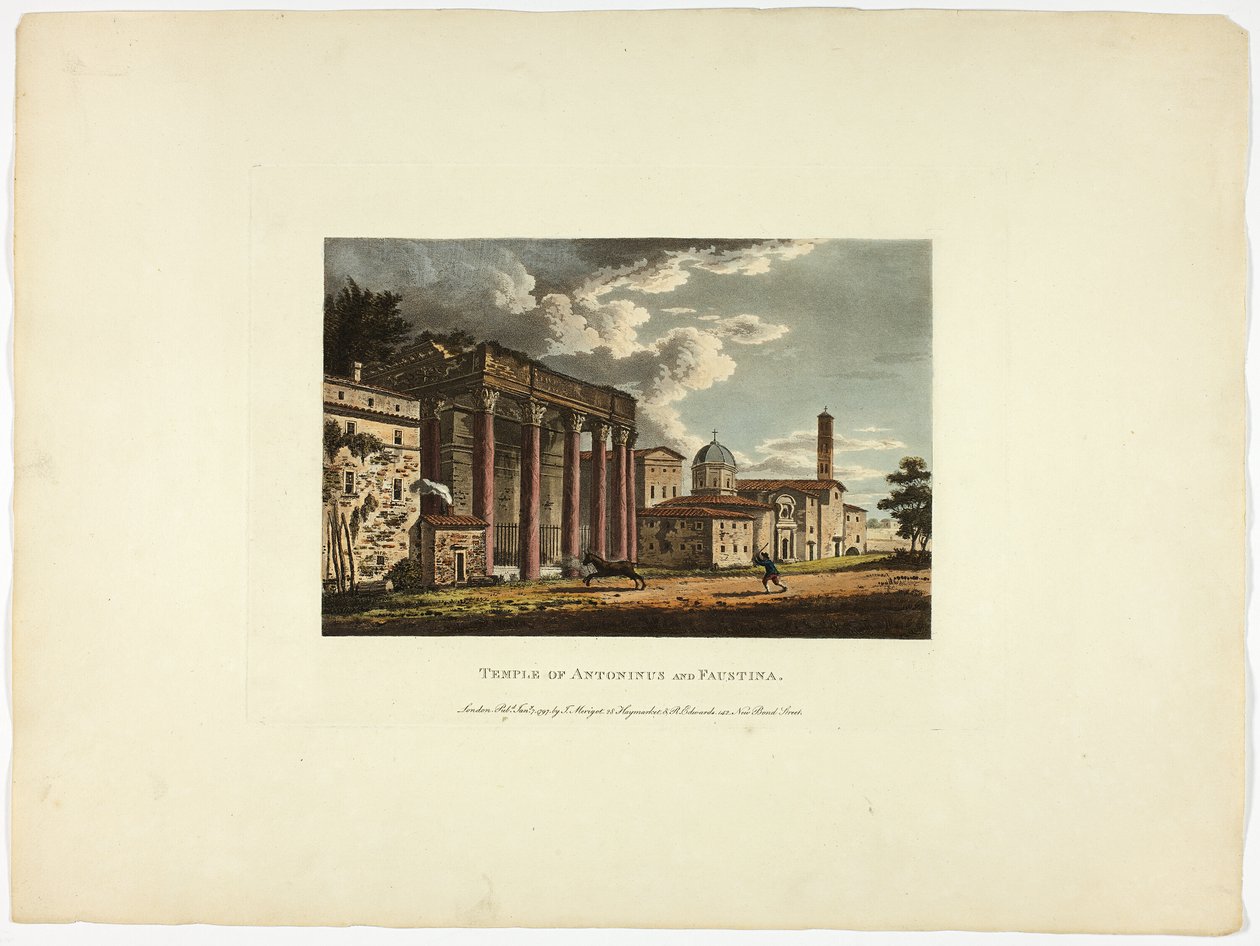 Tempel van Antoninus en Faustina, plaat zesendertig van de Ruïnes van Rome door M. Dubourg