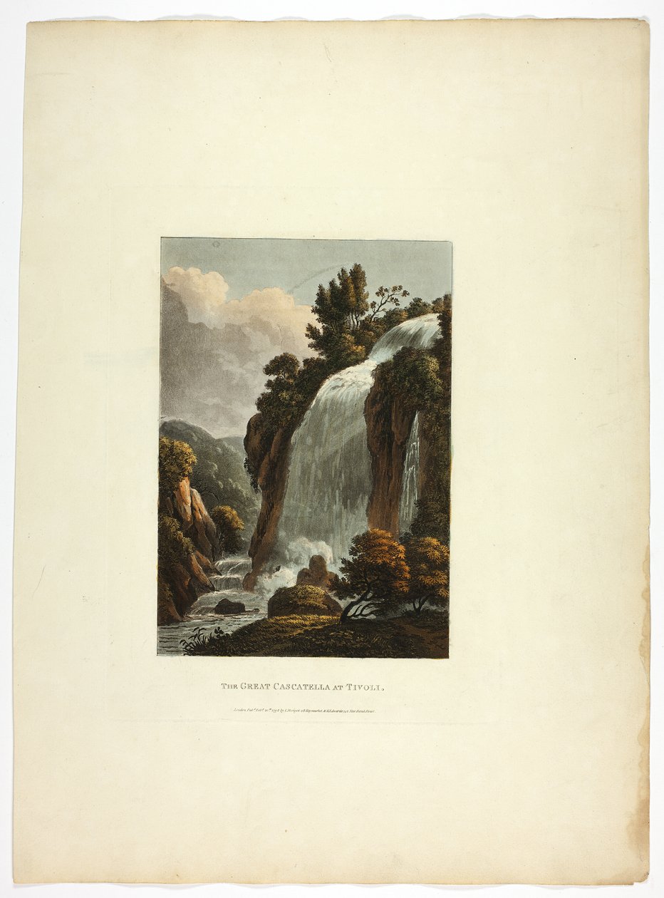 De Grote Cascatella in Tivoli, plaat dertien uit de Ruïnes van Rome door M. Dubourg