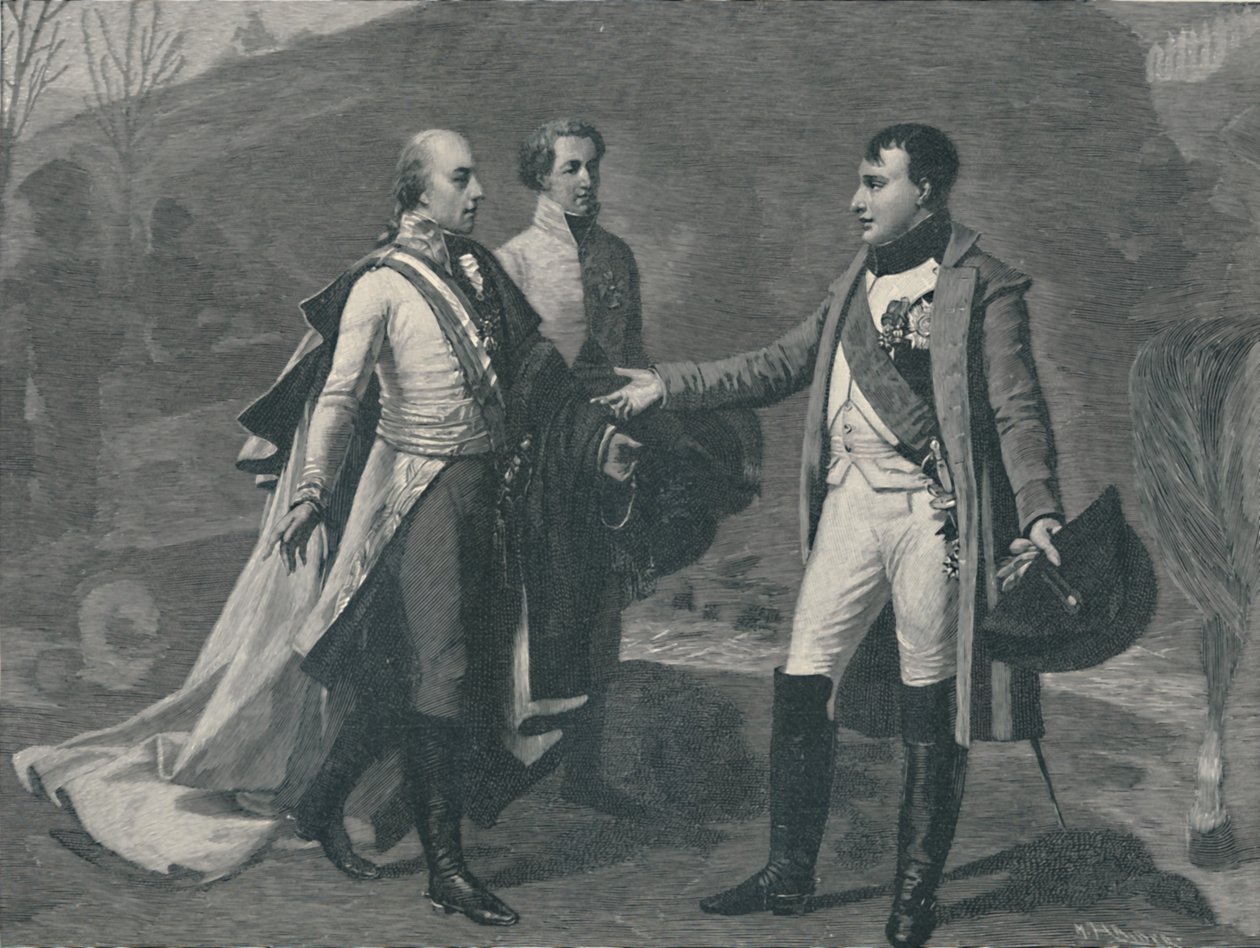 Ontmoeting van Napoleon en Frans I na Austerlitz, 1805, 1896 door M. Haider