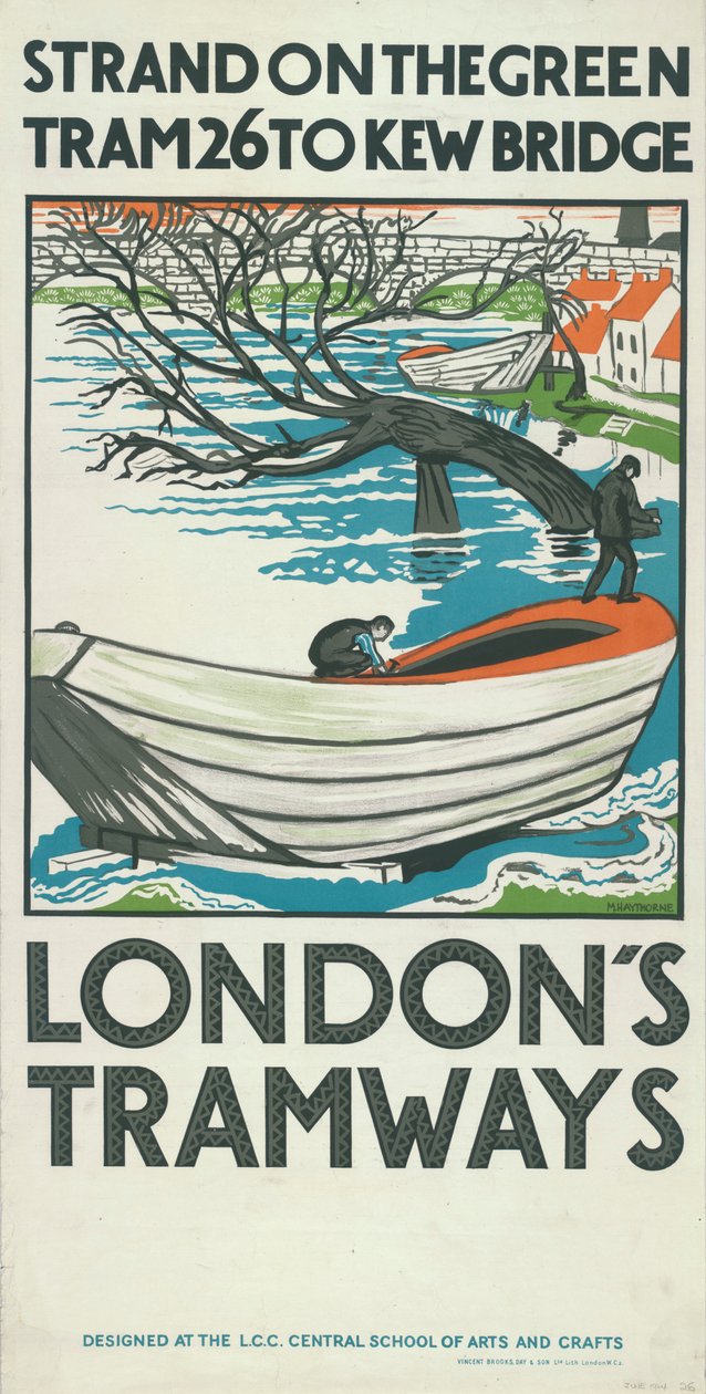 Strand on the Green, Tram 26 naar Kew Bridge, London County Council LCC Tramways poster door M Haythorne