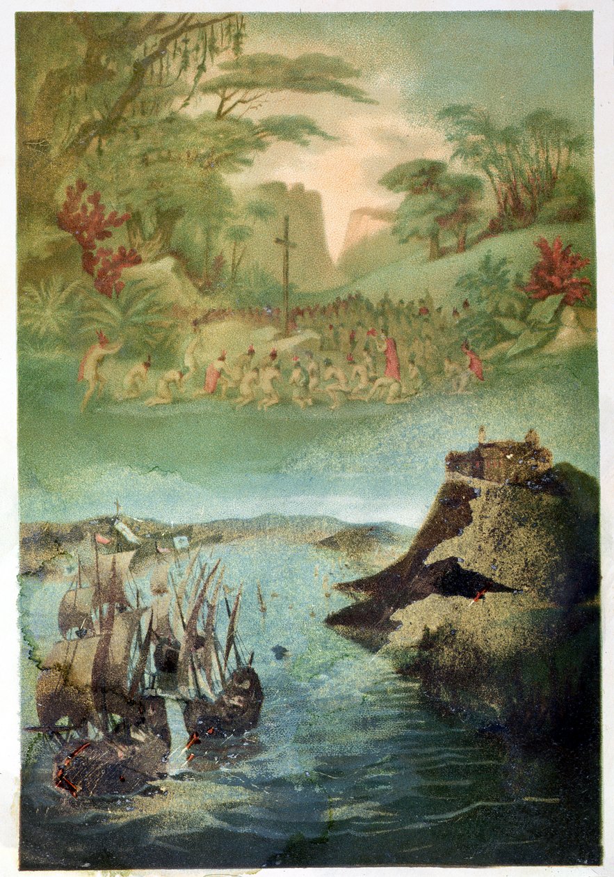 De Evangelisatie van de Indiaanse Bevolking en de Reis van Christoffel Columbus, 1892 door M. Houssot