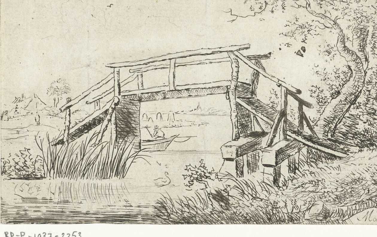 Landschap met bruggetje door M. Massé