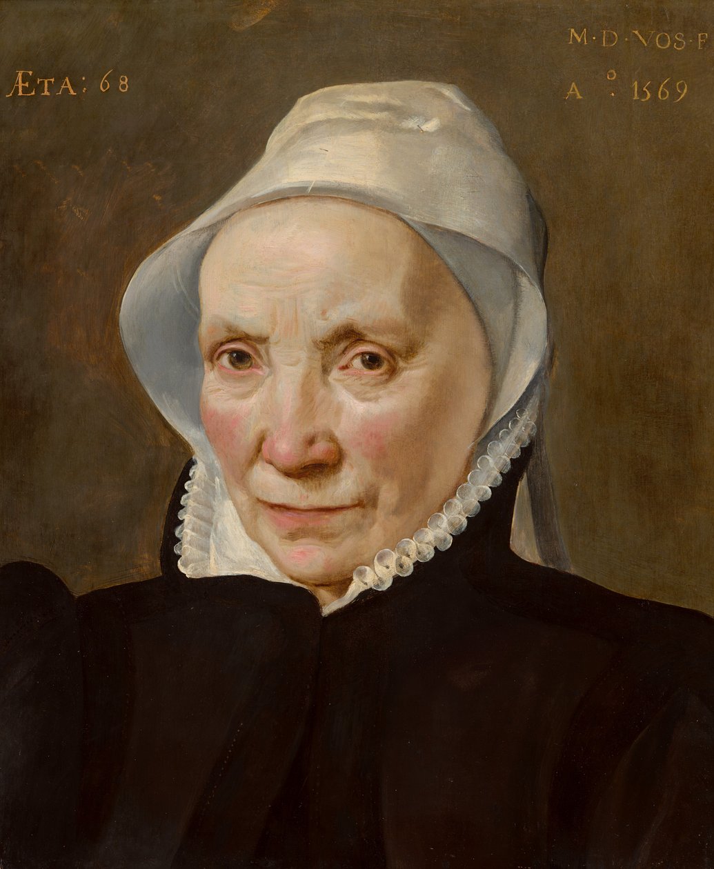 Portret van een vrouw van achtenzestig jaar door Maarten de Vos