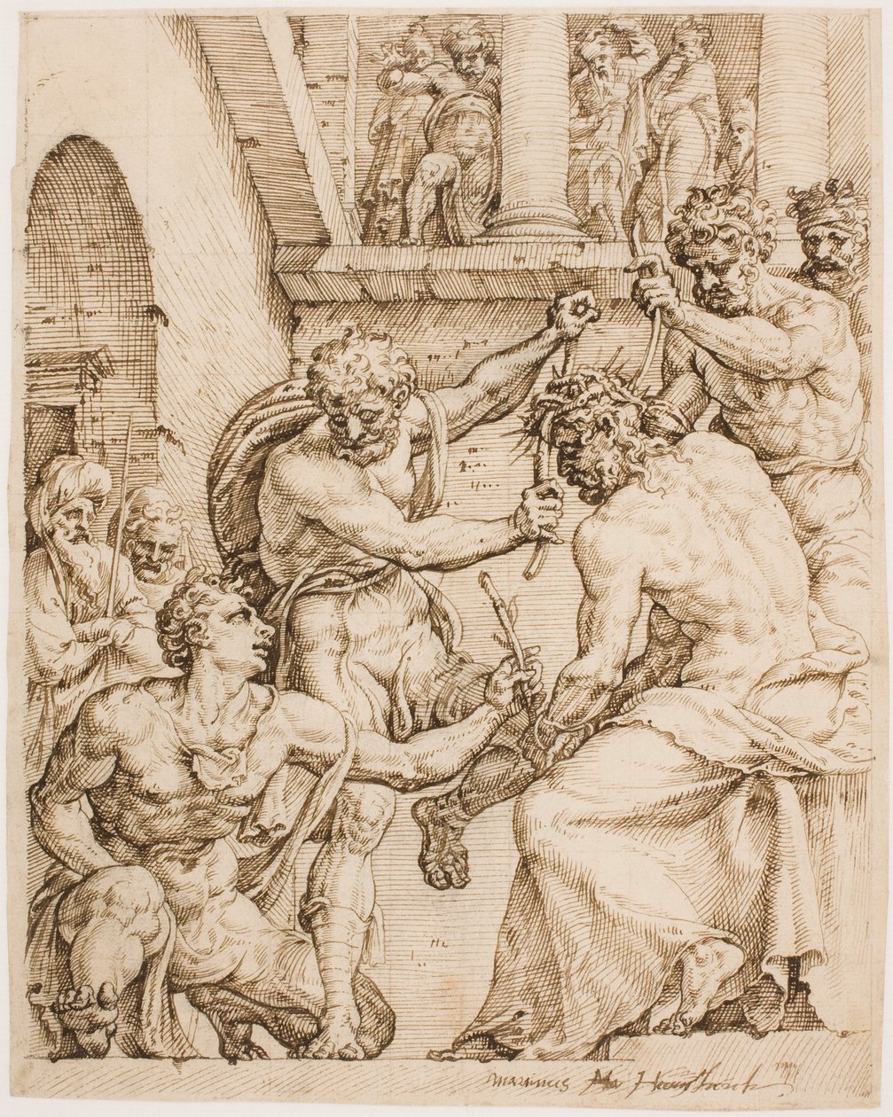 Christus wordt gekroond met doornen door Maarten van Heemskerck