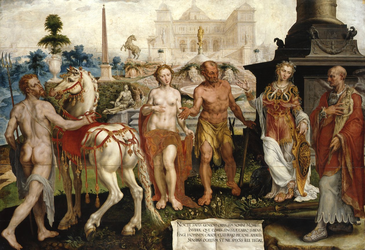 Momus bekritiseert de werken van de goden door Maarten van Heemskerck