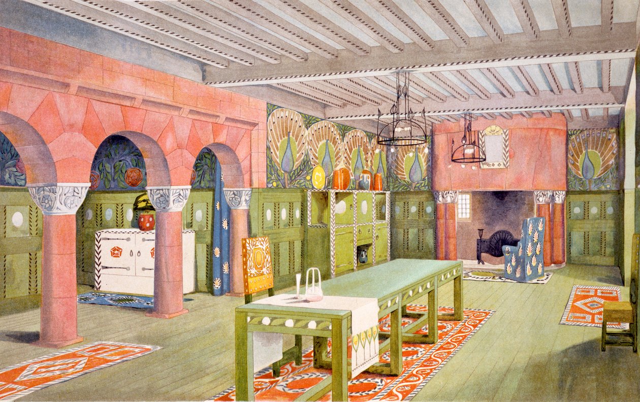 Eetkamer, prent gemaakt door Emil Hochdanz, ca. 1901 door Mackay Hugh Baillie Scott